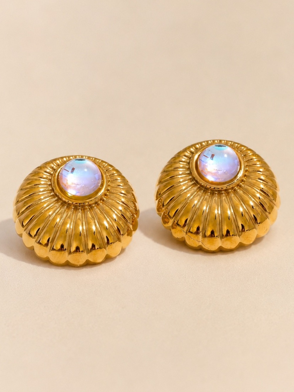 Vintage Gold Opal Dome Earrings